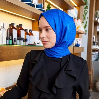 Madame Polo İpeksi Jakar Lisa Şal Zikzak Desen - Saks Mavi