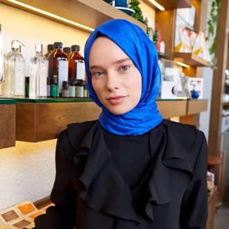 Madame Polo İpeksi Jakar Lisa Şal Zikzak Desen - Saks Mavi