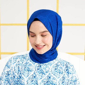 Madame Polo İpeksi Jakar Italyan Şal Çizği Desen - Saks Mavisi