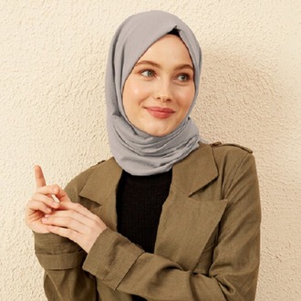 Madame Polo Luxury Pamuk Kraş Şal - Gri