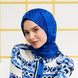 Madame Polo İpeksi Jakar Italyan Şal Origami Desen - Saks