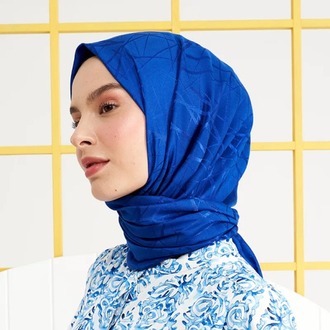 Madame Polo İpeksi Jakar Italyan Şal Çizği Desen - Saks Mavisi
