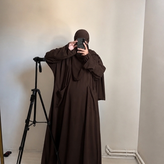 Çift kollu hijab takım (acı kahve)
