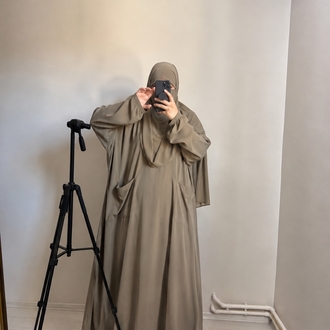 Çift kollu hijab takım (taş rengi)