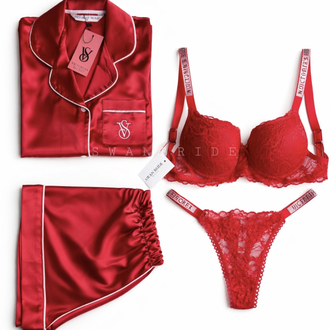 Victoria’s Secret Kırmızı Saten Şortlu Pijama Seti