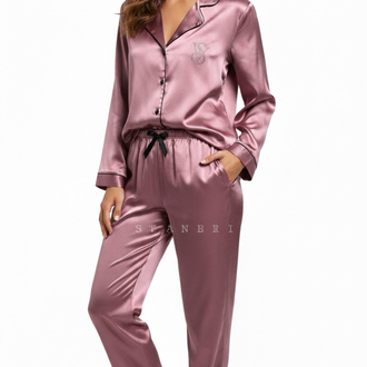 Gül Kurusu / Victoria’s Secret Uzun kol Pijama Saten Pijama Seti