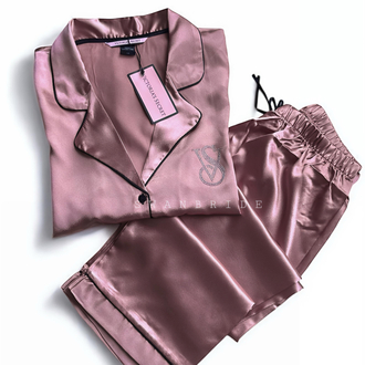 Gül Kurusu / Victoria’s Secret Uzun kol Pijama Saten Pijama Seti
