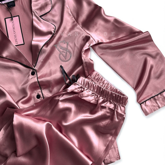 Gül Kurusu / Victoria’s Secret Uzun kol Pijama Saten Pijama Seti