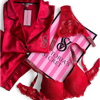 Victoria’s Secret KIRMIZI VIP Taşlı Saten Pijama Set