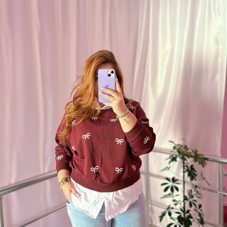 Fiyonk desenli bordo sweat