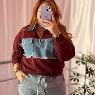 Kot detaylı bordo sweat