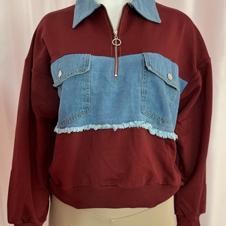 Kot detaylı bordo sweat
