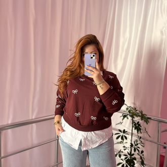 Fiyonk desenli bordo sweat
