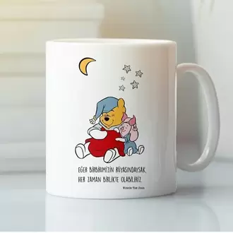 Beyaz Porselen Kupa Bardak Winnie The Pooh Aşk Dostluk Arkadaşlık Kardeşlik Sevgi