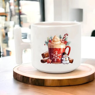 Yeni Yıl Yılbaşı Noel Tasarımlı T Kulp Seramik Kupa