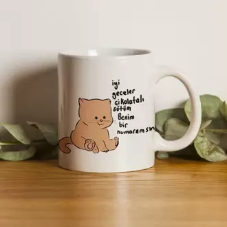Kedi - Benim Bir Numaramsın Motto Kupa Bardak- Makinede Yıkanabilir