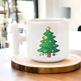 Yeni Yıl Yılbaşı Noel Tasarımlı T Kulp Seramik Kupa