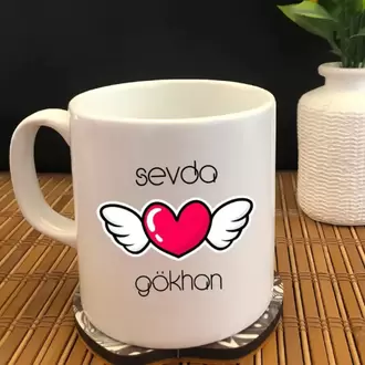 Kalp Desenli Romantik - Beyaz Kupa