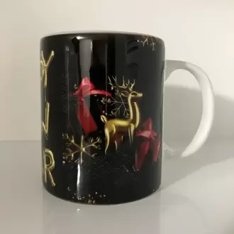 Yeni Yıl Hediye 'Happy New Year' Kupa Bardak Siyah