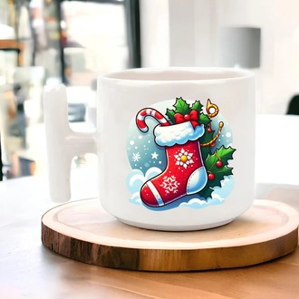 Yeni Yıl Yılbaşı Noel Tasarımlı T Kulp Seramik Kupa