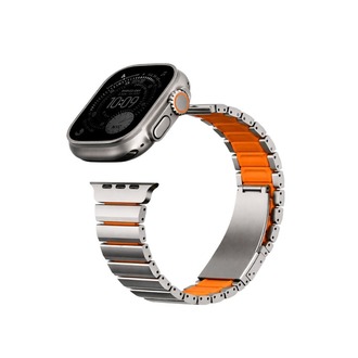 Uniq Apple Watch Ultra 49mm Strova Flex Steel Kordon - Gümüş-Turuncu