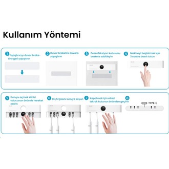 Pluzz Tam Otomatik Şarj Edilebilir Diş Fırçası Tutacağı ve Sensörlü Uv Sterilizatör