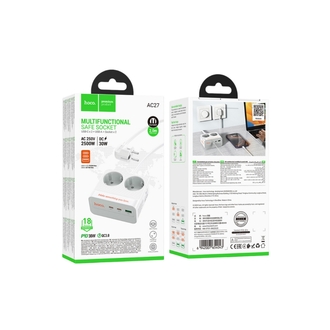 Hoco. AC27 Descanso 5in1 2M 2500W Priz Dönüştürücü - Siyah