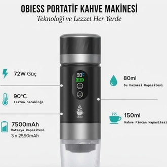 Obiess Taşınabilir Espresso Kahve Makinesi Şarjlı