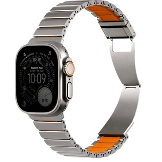 Uniq Apple Watch Ultra 49mm Strova Flex Steel Kordon - Gümüş-Turuncu