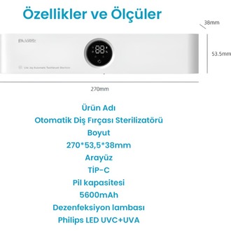 Pluzz Tam Otomatik Şarj Edilebilir Diş Fırçası Tutacağı ve Sensörlü Uv Sterilizatör