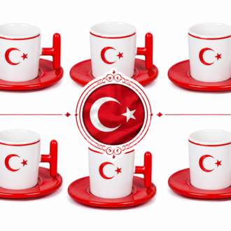 6’lı Türk Bayraklı Kahve Fincanı Seti