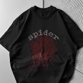 Spider taşlı tshirt-siyah 