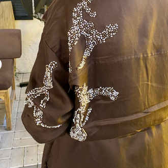 Boncuk Nakışlı Belden Büzgülü Ceket