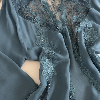 Drop %100 İtalyan Viscose Güpür Detaylı Maxi Kimono