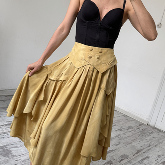 %100 İtalyan Viscose Frill Detaylı Midi Etek