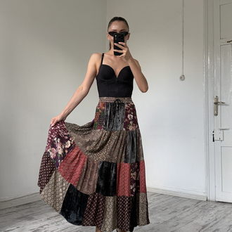 Full Power Paris Fransız %100 Viscose ve Kadife Patchwork Etek
