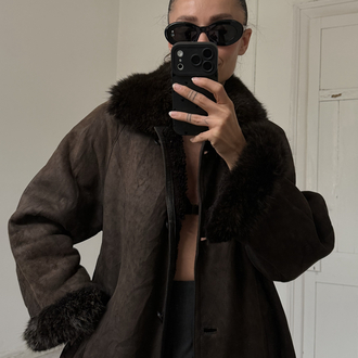 Stille Prestij Leather İtalyan Orjinal Süet Shearling Kaplama Nappa Maxi Kaban