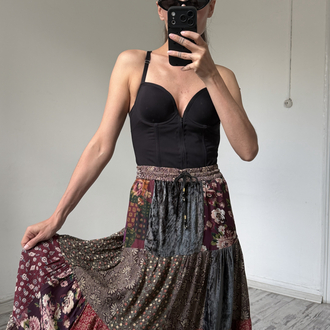 Full Power Paris Fransız %100 Viscose ve Kadife Patchwork Etek