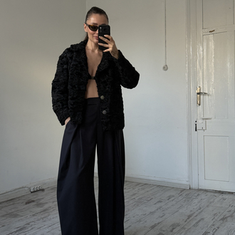 Custom Made %100 Orjinal Astragan Kürk Crop Ceket