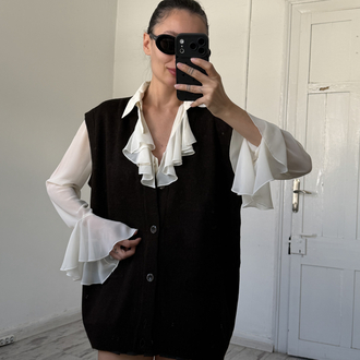 %35 Saf Yün Dokuma Sıfır Ürün Vintage Oversize Yelek