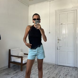 Alman Üretim Pöti Kareli Fransız Piknik Şort