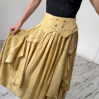 %100 İtalyan Viscose Frill Detaylı Midi Etek