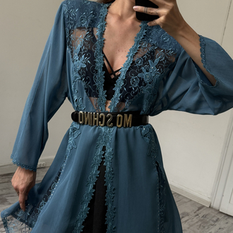 Drop %100 İtalyan Viscose Güpür Detaylı Maxi Kimono