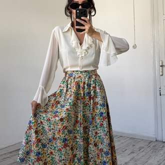 %100 Cotton Dokuma Bavyera Korsajlı Midi Etek