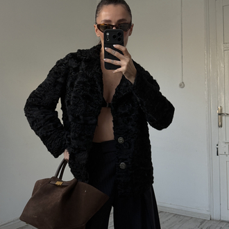 Custom Made %100 Orjinal Astragan Kürk Crop Ceket