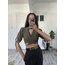 %100 Cotton Keten Görünümlü Crop Bağlamalı Bluz