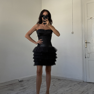 Q Exclusive Seri Deri Detaylı Korsajlı Haute Couture Elbise
