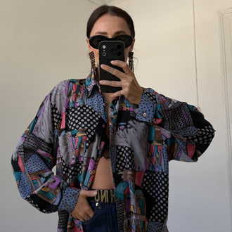 Gina G Fransız Viscose Ev ve Ağaç Figürlü Kimono Gömlek