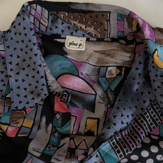 Gina G Fransız Viscose Ev ve Ağaç Figürlü Kimono Gömlek