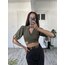 %100 Cotton Keten Görünümlü Crop Bağlamalı Bluz